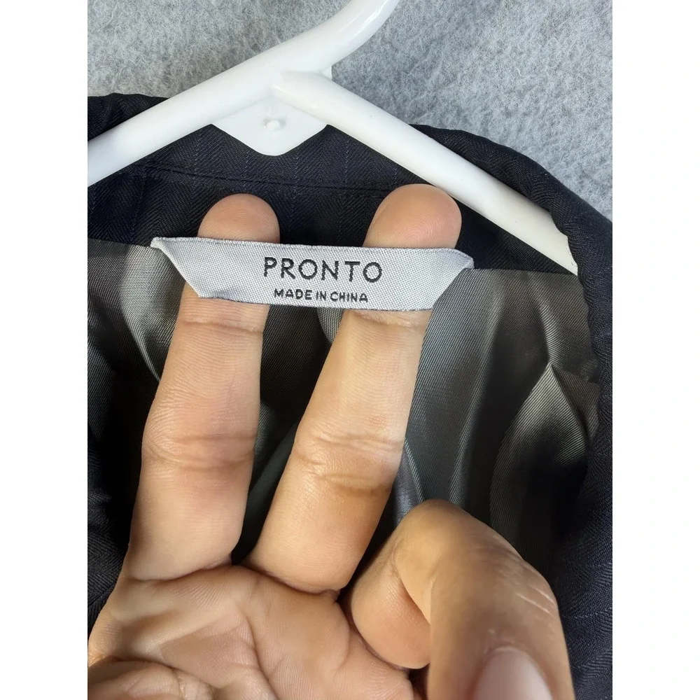 Pronto Suit Mens‎ 44R Black Pinstripe Wool Blend Two Piece Jacket Pants 38x28